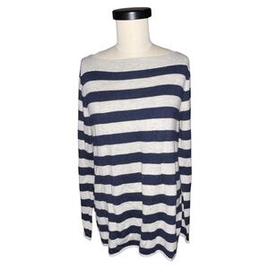 Gap Navy Blue & Heather Gray Striped Boatneck Long Sleeve Sweater